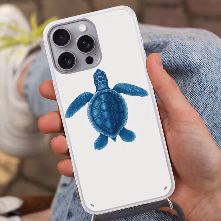 Telefoonhoesje met koord - Schildpad - Blauw - Schild — 2