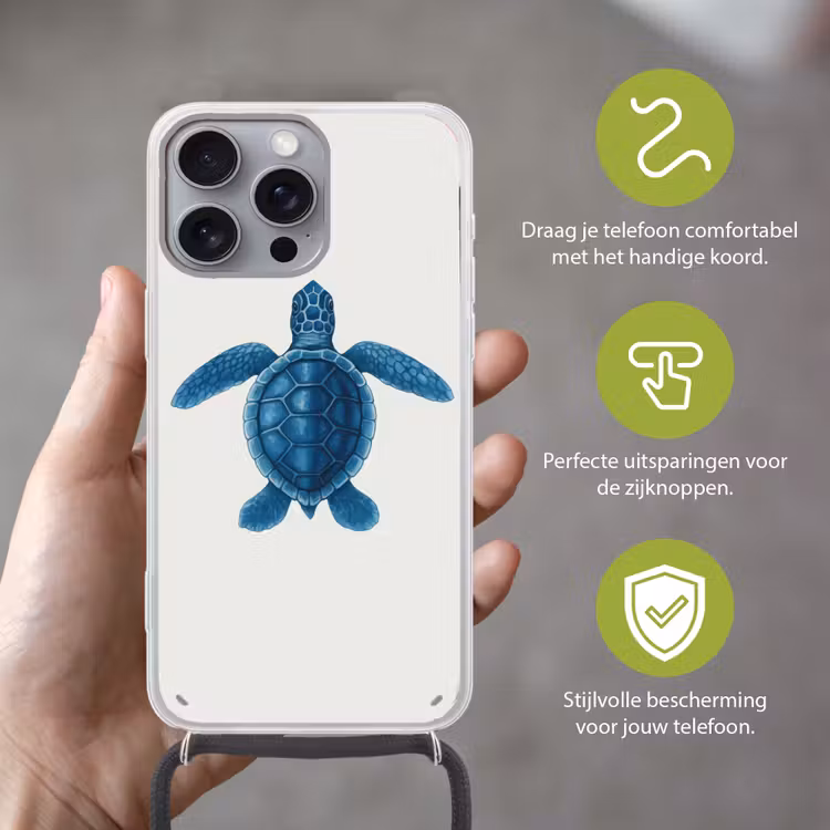 Telefoonhoesje met koord - Schildpad - Blauw - Schild — 4