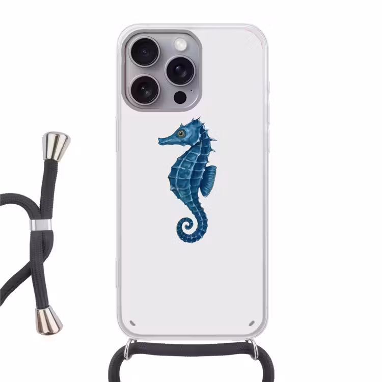 Telefoonhoesje met koord - Zeepaardje - Staart - Blauw — 1