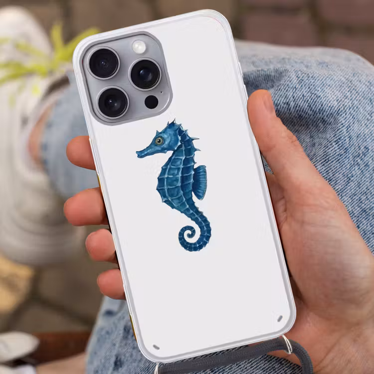Telefoonhoesje met koord - Zeepaardje - Staart - Blauw — 2