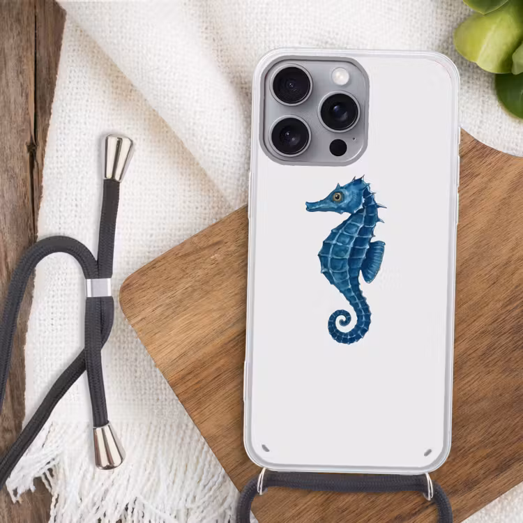 Telefoonhoesje met koord - Zeepaardje - Staart - Blauw — 3
