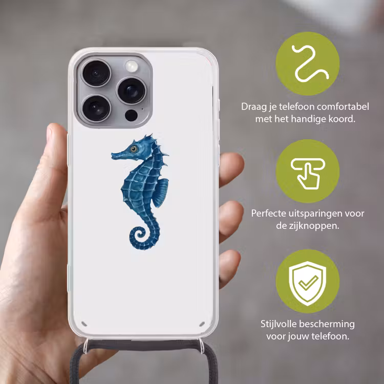 Telefoonhoesje met koord - Zeepaardje - Staart - Blauw — 4