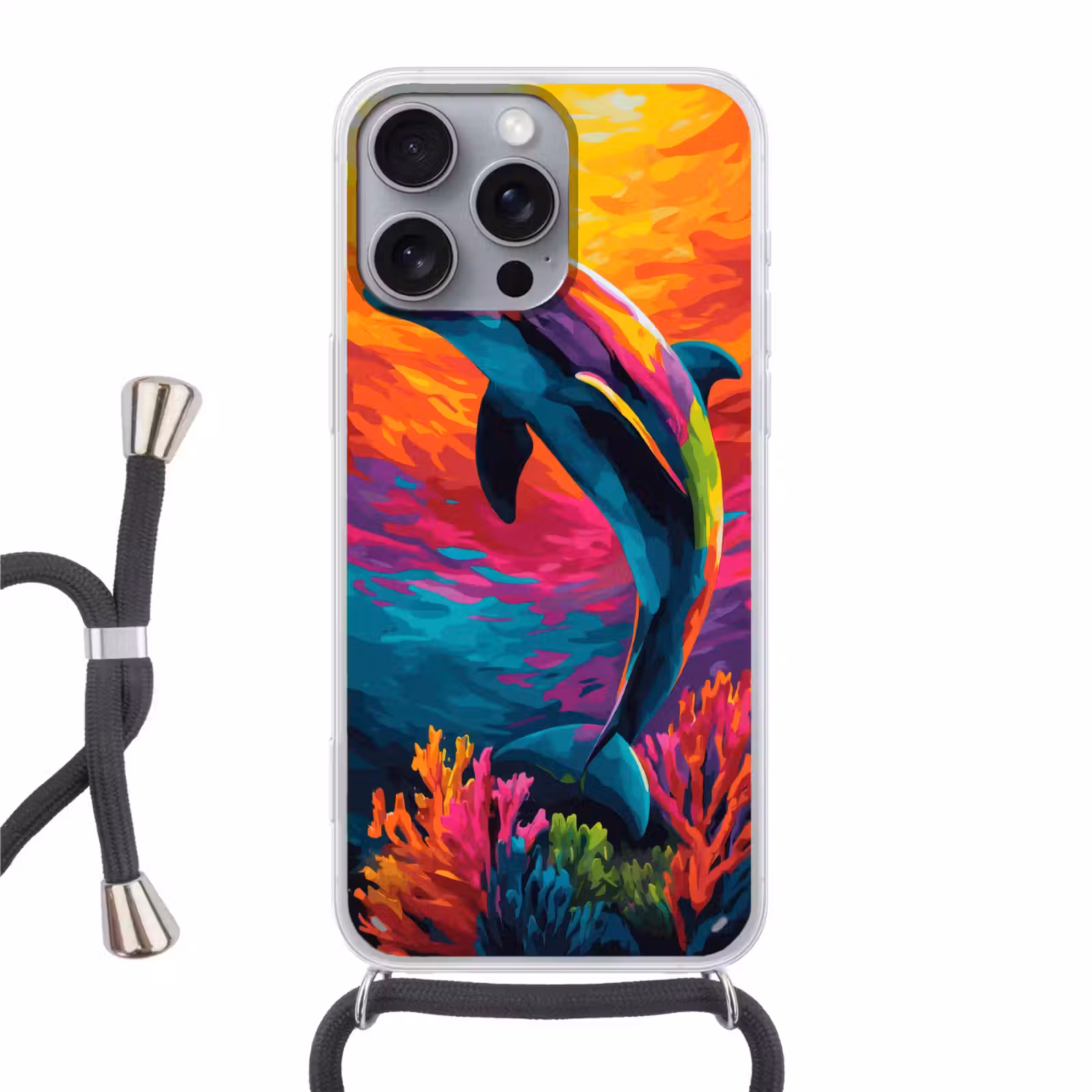Telefoonhoesje met koord - Dolfijn - Kleurrijk - Oceaan - Koraal — 1