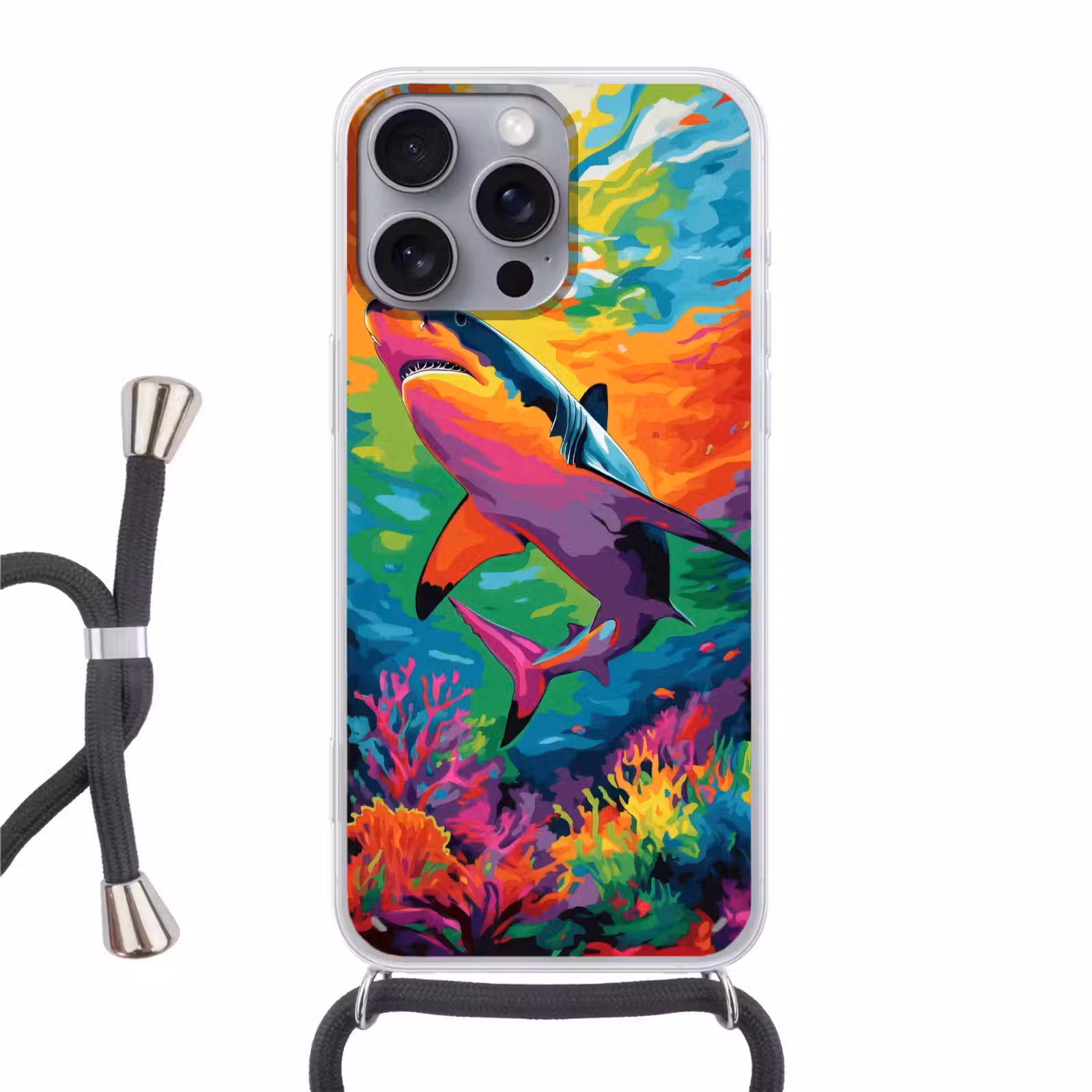 Telefoonhoesje met koord - Haai - Koraalrif - Abstract - Kleurrijk — 1