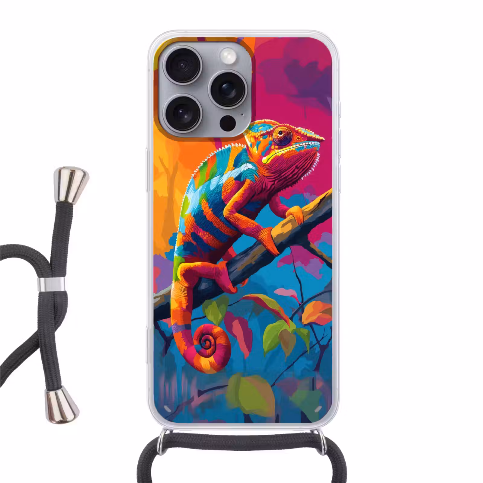 Telefoonhoesje met koord - Kameleon - Tak - Gestreept - Bladeren — 1