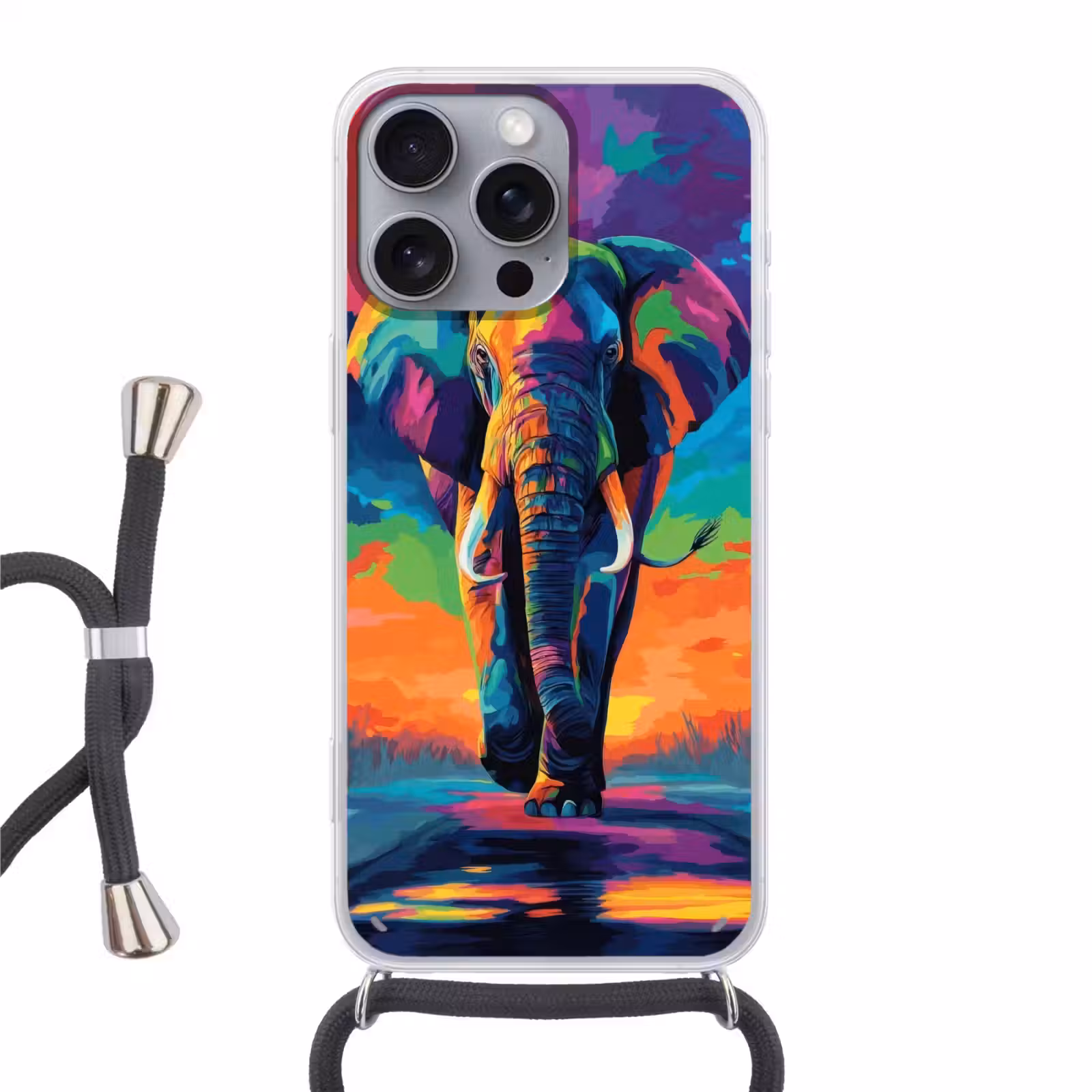 Telefoonhoesje met koord - Olifant - Kleurrijk - Lucht - Abstract — 1