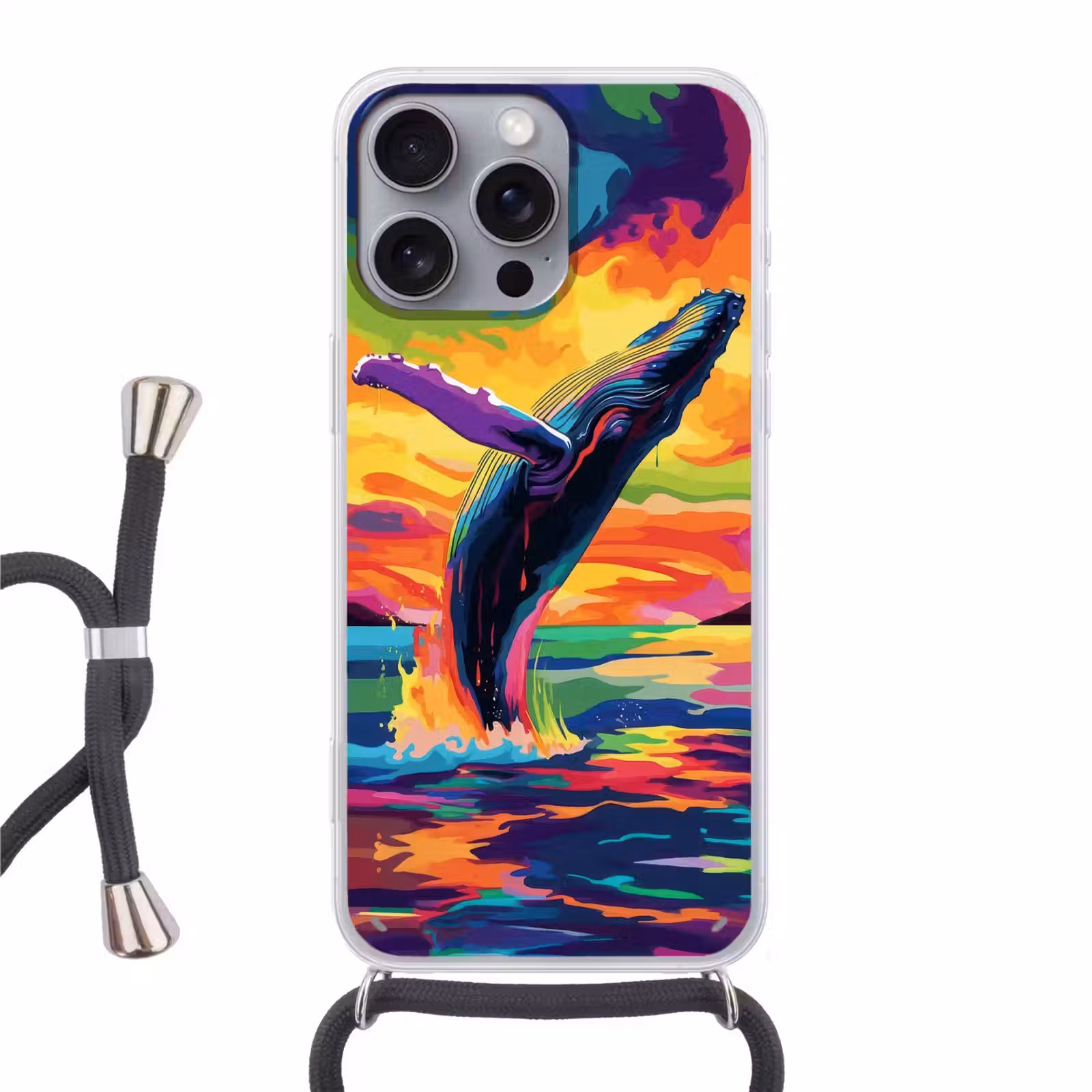 Telefoonhoesje met koord - Zonsondergang - Walvis - Geschilderd - Kleurrijk — 1