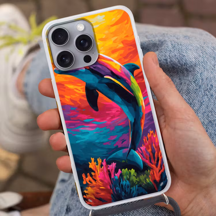 Telefoonhoesje met koord - Dolfijn - Kleurrijk - Oceaan - Koraal — 2