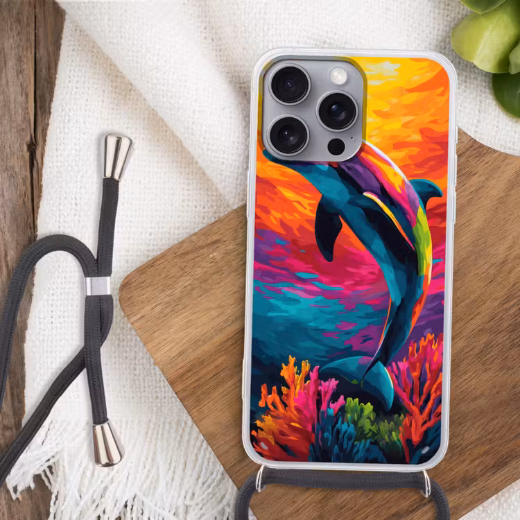 Telefoonhoesje met koord - Dolfijn - Kleurrijk - Oceaan - Koraal — 3