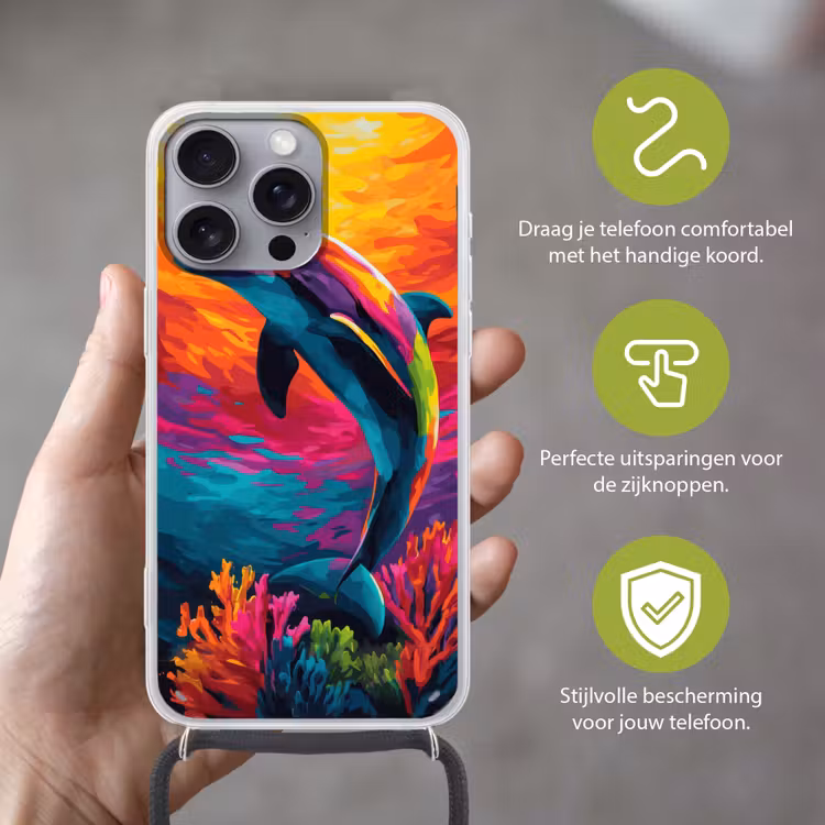 Telefoonhoesje met koord - Dolfijn - Kleurrijk - Oceaan - Koraal — 4