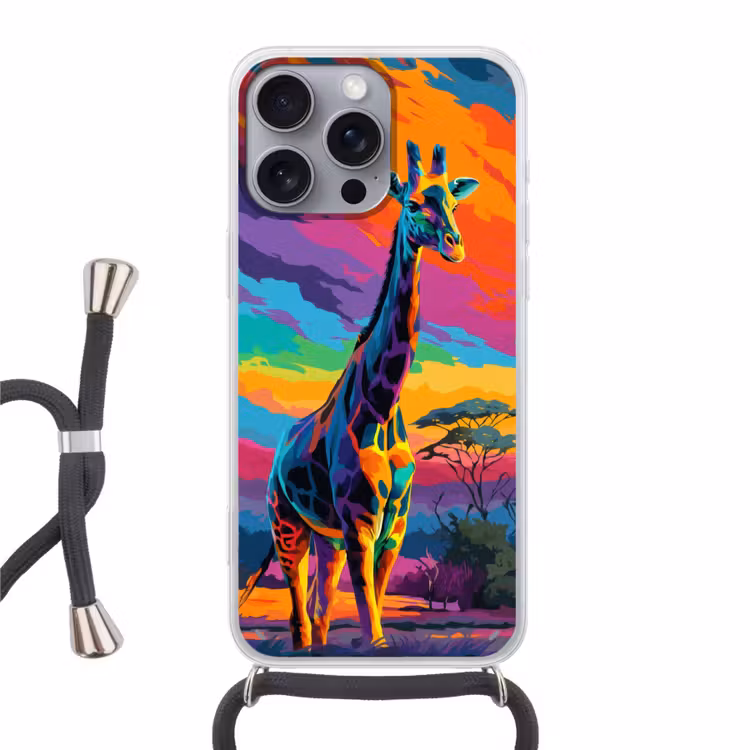 Telefoonhoesje met koord - Giraffe - Savanna - Lucht - Gekleurd — 1