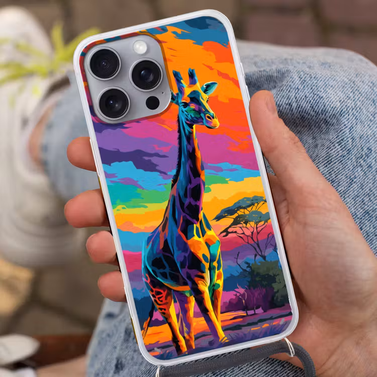 Telefoonhoesje met koord - Giraffe - Savanna - Lucht - Gekleurd — 2