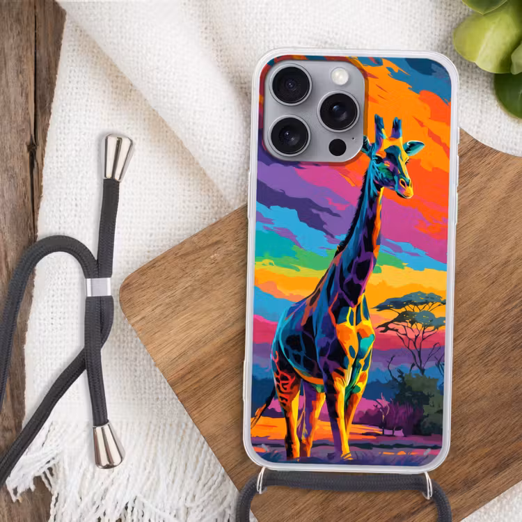 Telefoonhoesje met koord - Giraffe - Savanna - Lucht - Gekleurd — 3