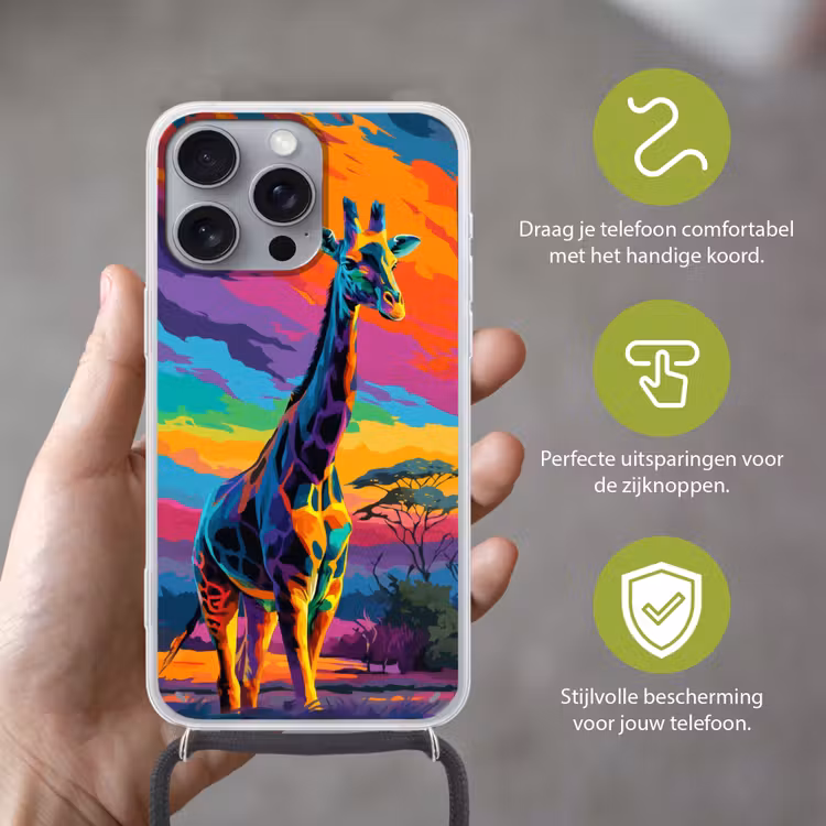 Telefoonhoesje met koord - Giraffe - Savanna - Lucht - Gekleurd — 4