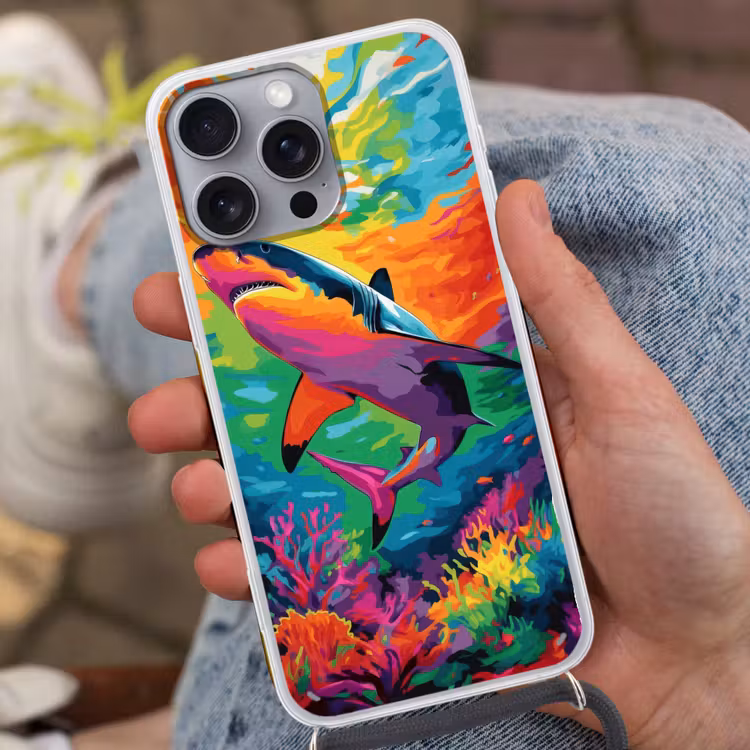 Telefoonhoesje met koord - Haai - Koraalrif - Abstract - Kleurrijk — 2