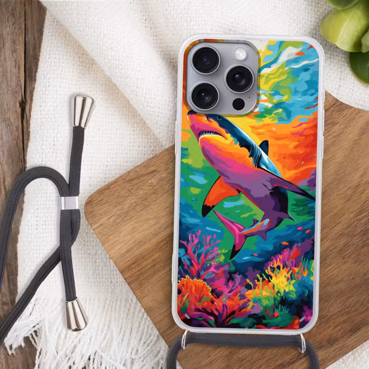 Telefoonhoesje met koord - Haai - Koraalrif - Abstract - Kleurrijk — 3