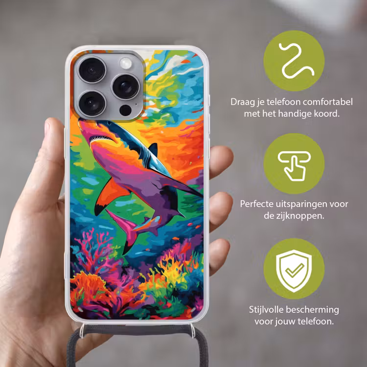 Telefoonhoesje met koord - Haai - Koraalrif - Abstract - Kleurrijk — 4