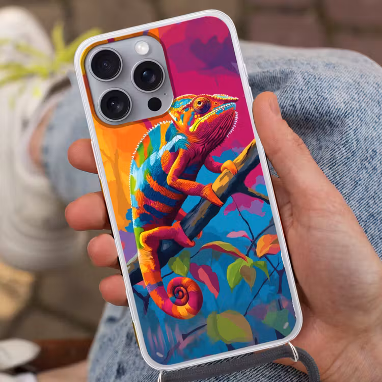 Telefoonhoesje met koord - Kameleon - Tak - Gestreept - Bladeren — 2