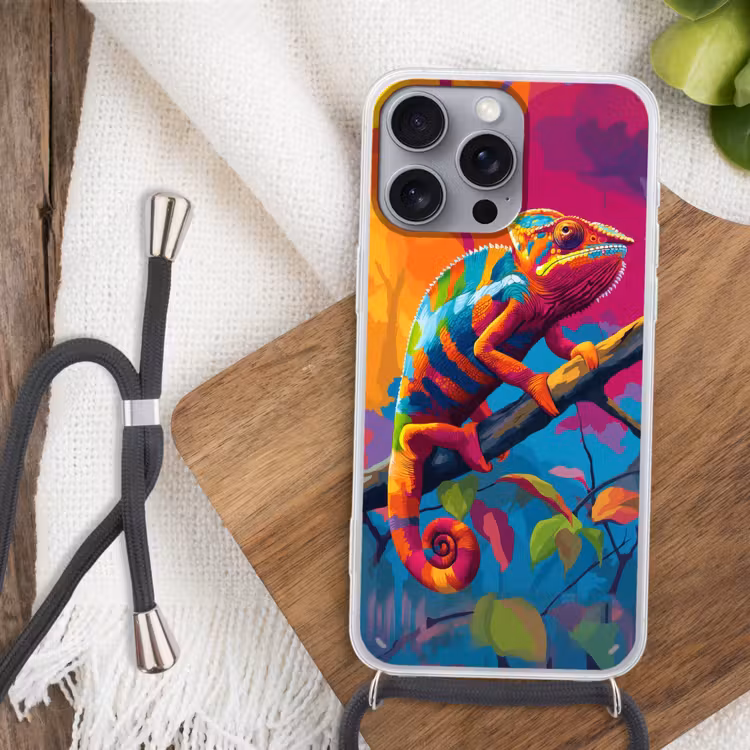 Telefoonhoesje met koord - Kameleon - Tak - Gestreept - Bladeren — 3