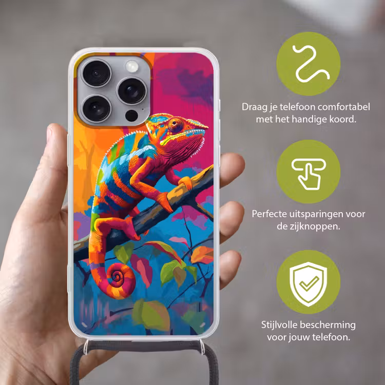 Telefoonhoesje met koord - Kameleon - Tak - Gestreept - Bladeren — 4