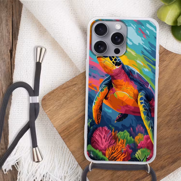 Telefoonhoesje met koord - Koraal - Schildpad - Abstract - Water — 3