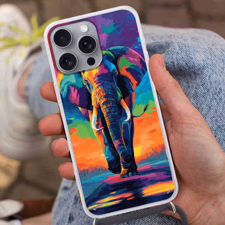 Telefoonhoesje met koord - Olifant - Kleurrijk - Lucht - Abstract — 2