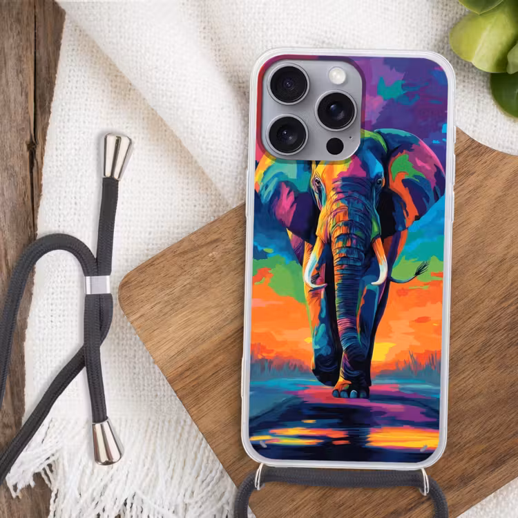 Telefoonhoesje met koord - Olifant - Kleurrijk - Lucht - Abstract — 3