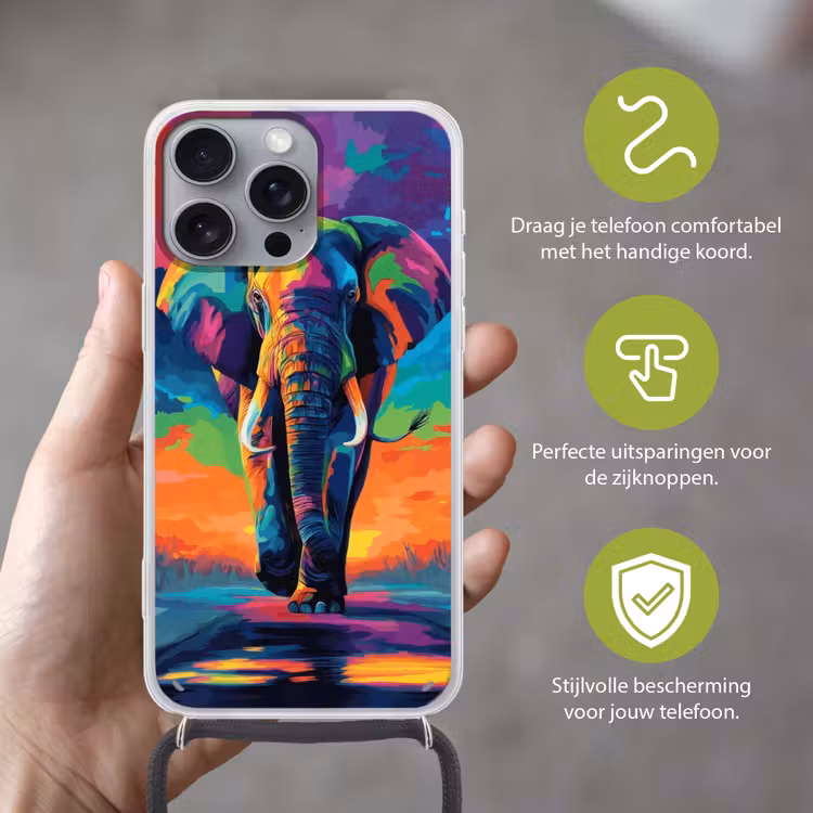 Telefoonhoesje met koord - Olifant - Kleurrijk - Lucht - Abstract — 4