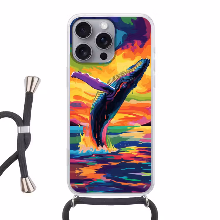 Telefoonhoesje met koord - Zonsondergang - Walvis - Geschilderd - Kleurrijk — 1