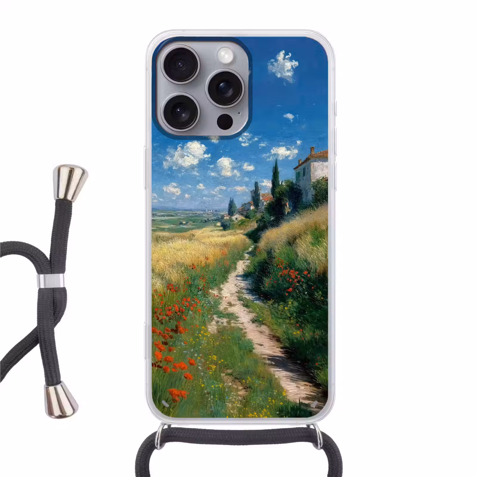 Telefoonhoesje met koord - Zandpad - Huis - Bomen - Grasveld — 1