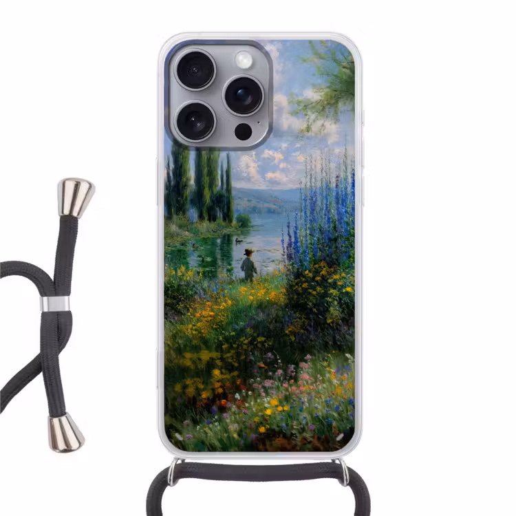 Telefoonhoesje met koord - Bloemen - Meer - Bergen - Groen — 1