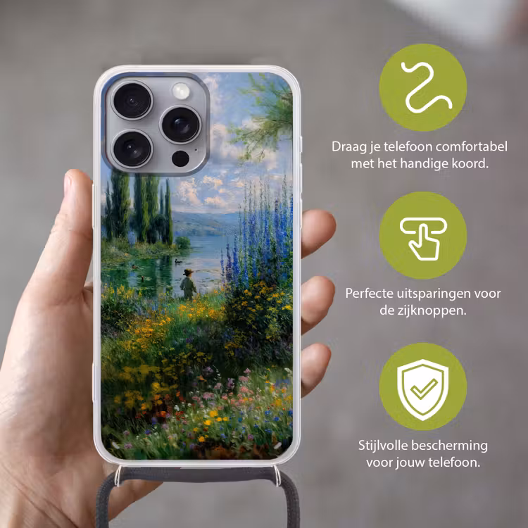 Telefoonhoesje met koord - Bloemen - Meer - Bergen - Groen — 4