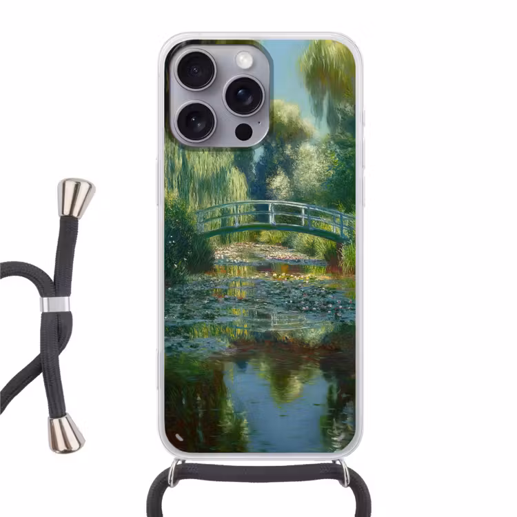 Telefoonhoesje met koord - Brug - Hout - Vijver - Waterlelies — 1