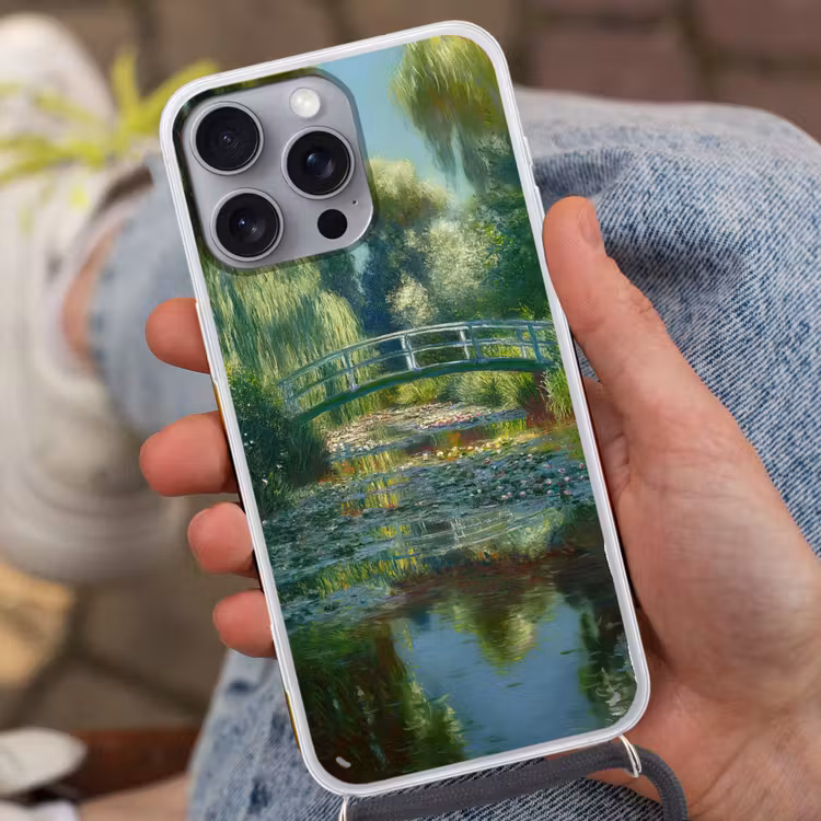 Telefoonhoesje met koord - Brug - Hout - Vijver - Waterlelies — 2