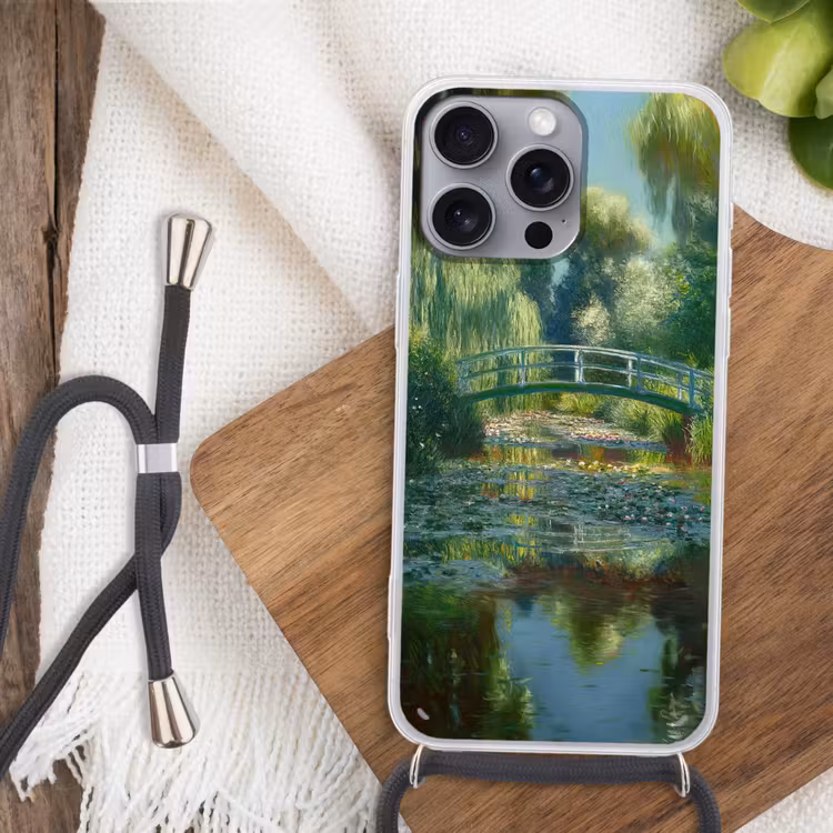 Telefoonhoesje met koord - Brug - Hout - Vijver - Waterlelies — 3