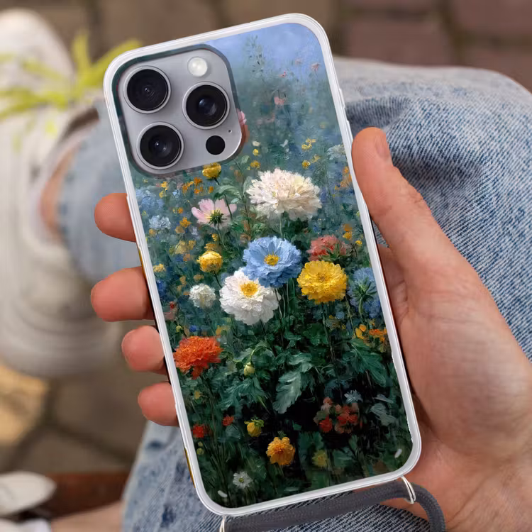 Telefoonhoesje met koord - Close-up - Veld - Bloemen - Kleurrijk — 2