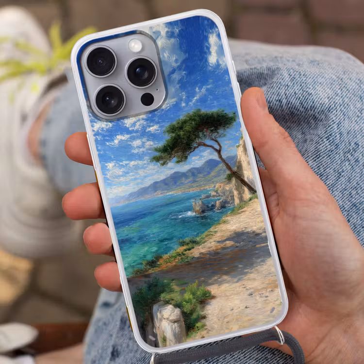 Telefoonhoesje met koord - Rotsen - Kustlijn - Boom - Bergen — 2