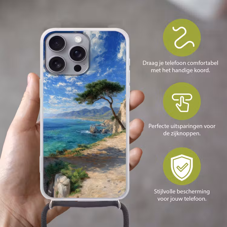 Telefoonhoesje met koord - Rotsen - Kustlijn - Boom - Bergen — 4