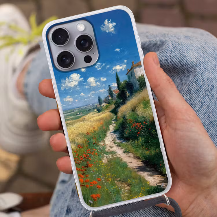 Telefoonhoesje met koord - Zandpad - Huis - Bomen - Grasveld — 2