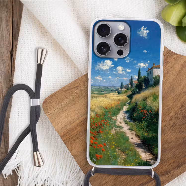Telefoonhoesje met koord - Zandpad - Huis - Bomen - Grasveld — 3