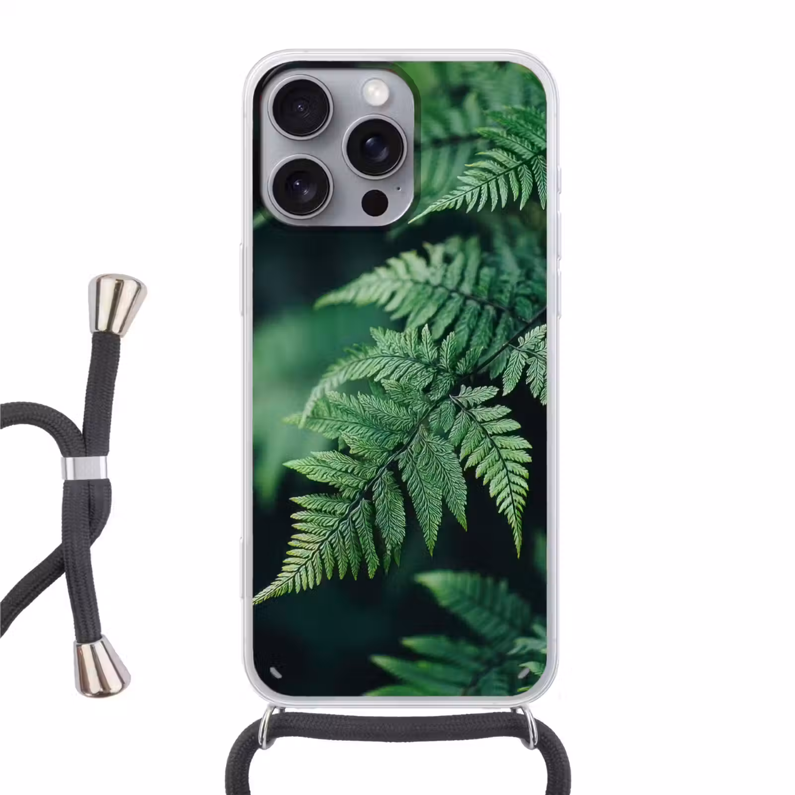 Telefoonhoesje met koord - Varenblad - Groen - Structuur - Wazig — 1