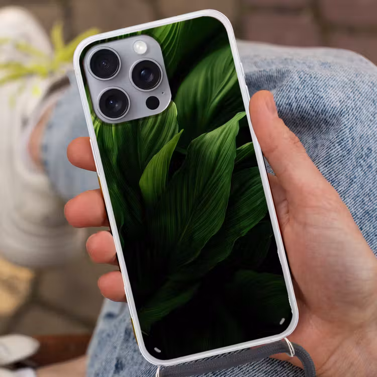 Telefoonhoesje met koord - Bladeren - Schaduw - Groen - Textuur — 2
