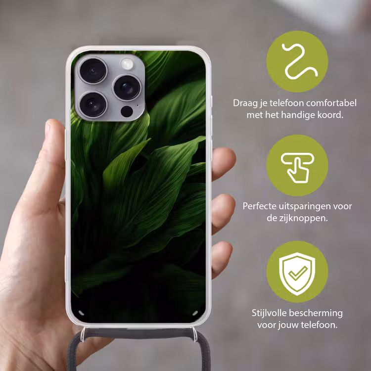 Telefoonhoesje met koord - Bladeren - Schaduw - Groen - Textuur — 4