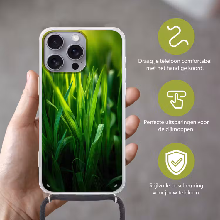 Telefoonhoesje met koord - Grassprieten - Lichtinval - Groen — 4