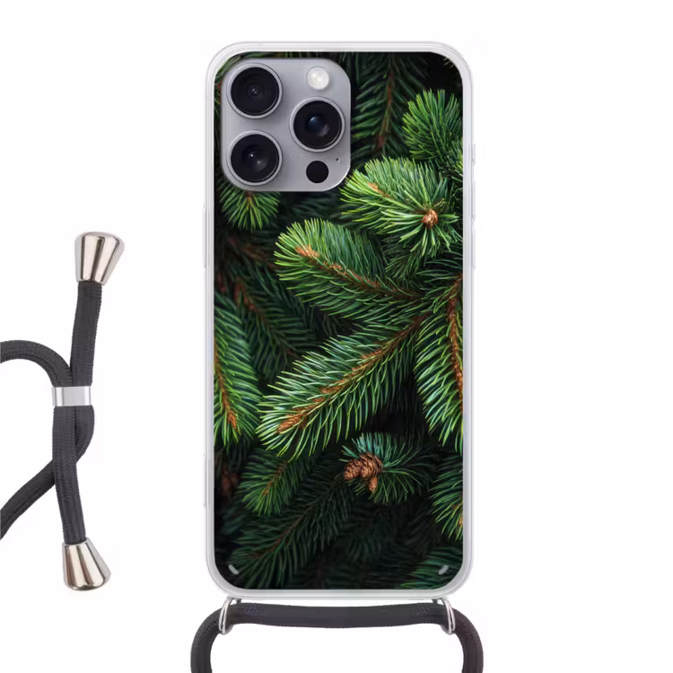Telefoonhoesje met koord - Sparrentakken - Knoppen - Naalden - Groen — 1