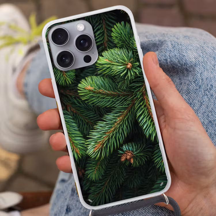 Telefoonhoesje met koord - Sparrentakken - Knoppen - Naalden - Groen — 2