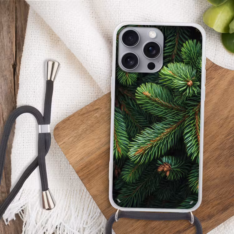 Telefoonhoesje met koord - Sparrentakken - Knoppen - Naalden - Groen — 3