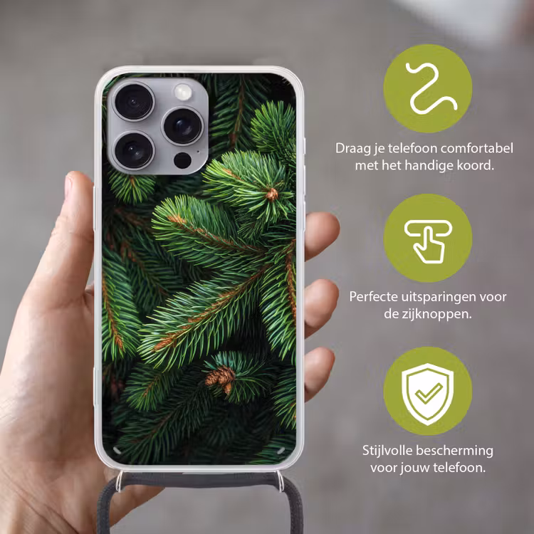 Telefoonhoesje met koord - Sparrentakken - Knoppen - Naalden - Groen — 4