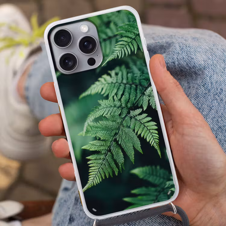 Telefoonhoesje met koord - Varenblad - Groen - Structuur - Wazig — 2