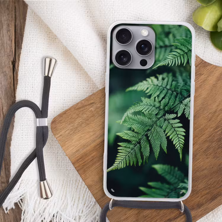 Telefoonhoesje met koord - Varenblad - Groen - Structuur - Wazig — 3